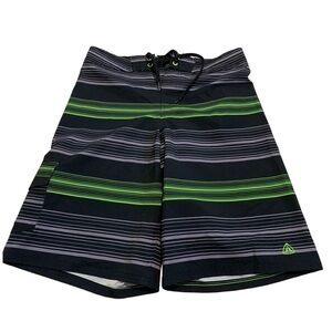 💜 Firefly Youth Boys Striped Board Shorts Black/Grey/Green Size XL/TG